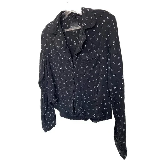 Rails Scribble Star Black PJ Top With Button-Up Closure & Piping Trim
